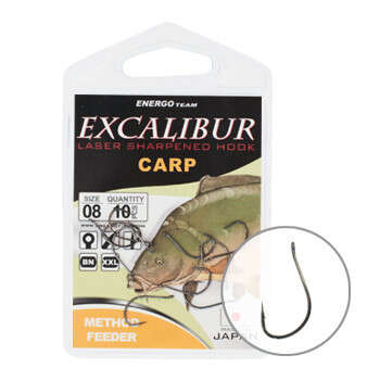 Carlige Excalibur Carp Method Feeder, 10buc (Marime Carlige: Nr. 14)