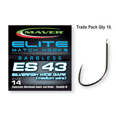 Carlige Maver Elite ES43 Silverfish Wide Gape, 10bc (Marime Carlige: Nr. 14)